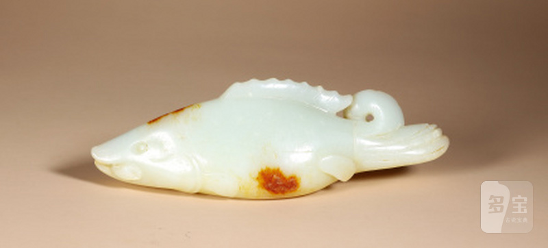 清 白玉留皮鳜鱼 - 图1